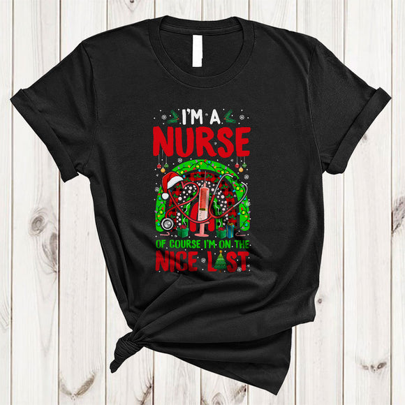 MacnyStore - I'm A Nurse I'm On The Nice List, Amazing Christmas Santa Plaid Leopard Rainbow, X-mas Group T-Shirt