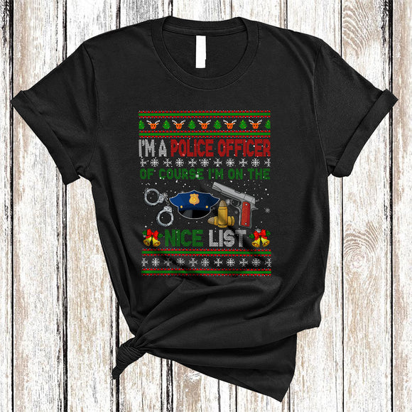 MacnyStore - I'm A Police Officer Of Course I'm On The Nice List Cool Xmas Christmas Sweater Snow Family Group T-Shirt