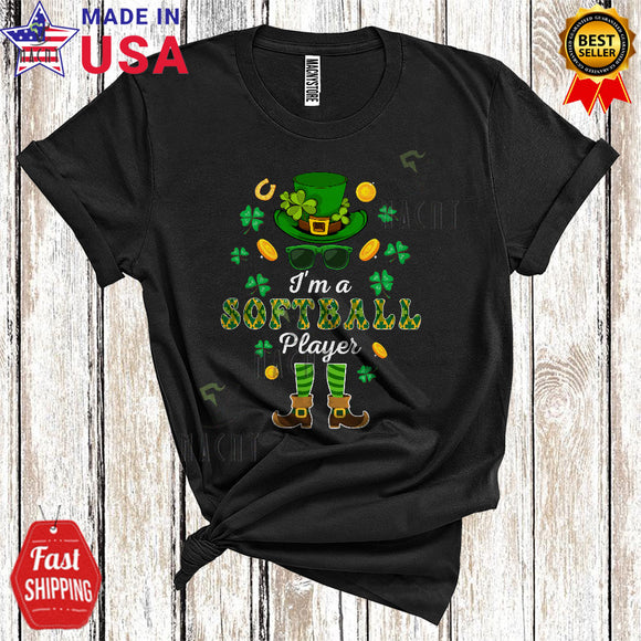 MacnyStore - I'm A Softball Player Cute Cool St. Patrick's Day Shamrock Leprechaun Sport Playing Team Lover T-Shirt