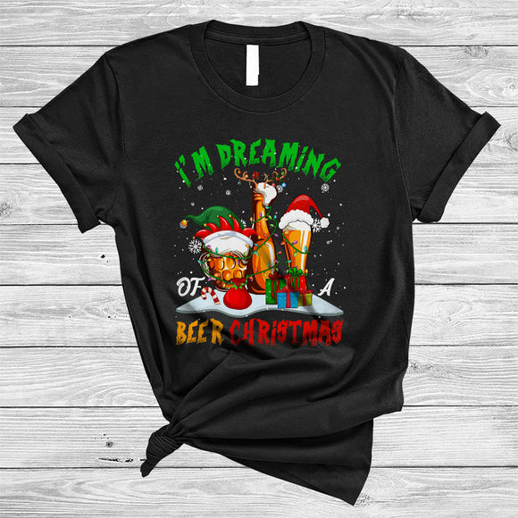 MacnyStore - I'm Dreaming Of A Beer Christmas, Joyful X-mas Santa Reindeer Beer Glasses, Drunk X-mas T-Shirt