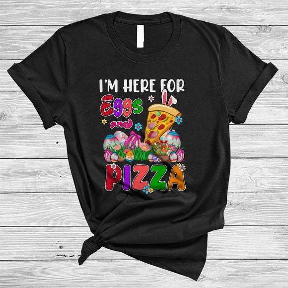 MacnyStore - I'm Here For Eggs And Pizza, Amazing Easter Day Bunny Eggs Hunting, Matching Food Lover T-Shirt