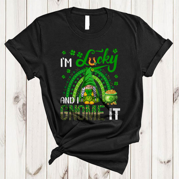MacnyStore - I'm Lucky And I Gnome It, Amazing St. Patrick's Day Gnome Lover, Rainbow Irish Shamrock T-Shirt