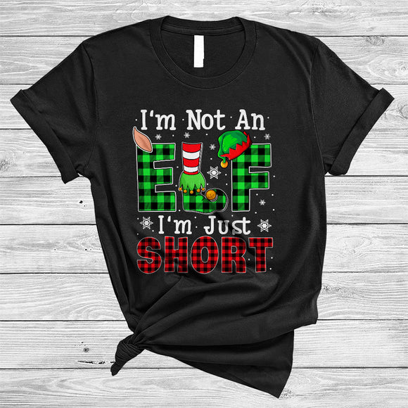 MacnyStore - I'm Not An Elf I'm Just Short, Humorous Plaid Christmas Short ELF, Matching X-mas Pajamas Family T-Shirt