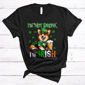 MacnyStore - I'm Not Drunk I'm Irish, Joyful St. Patrick's Day Corgi Leprechaun, Beer Drinking Drunk Group T-Shirt