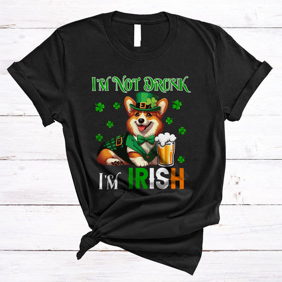 MacnyStore - I'm Not Drunk I'm Irish, Joyful St. Patrick's Day Corgi Leprechaun, Beer Drinking Drunk Group T-Shirt