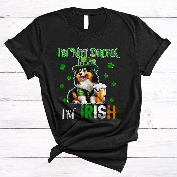 MacnyStore - I'm Not Drunk I'm Irish, Joyful St. Patrick's Day Sheltie Leprechaun, Beer Drinking Drunk Group T-Shirt