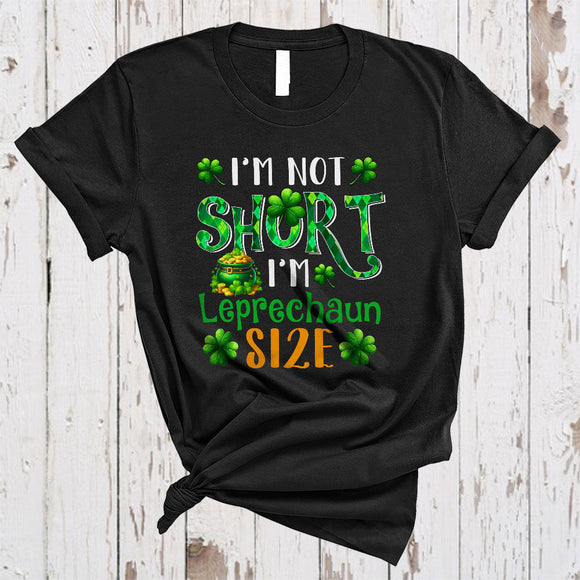 MacnyStore - I'm Not Short I'm Leprechaun Size, Humorous St. Patrick's Day Shamrock Plaid, Family Group T-Shirt