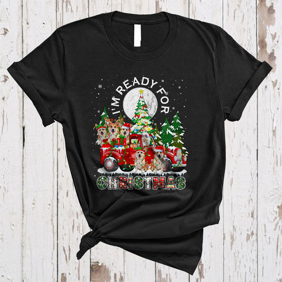 MacnyStore - I'm Ready For Christmas, Adorable X-mas Tree Corgi On Red Pickup Truck, Snow Around T-Shirt