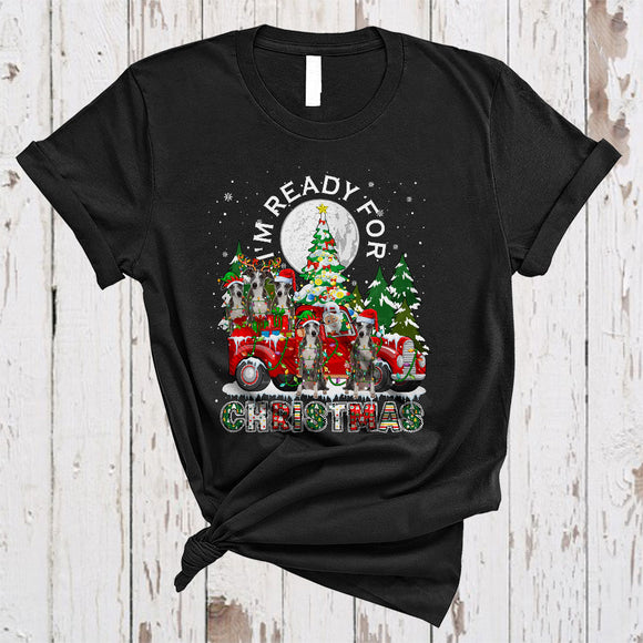 MacnyStore - I'm Ready For Christmas, Adorable X-mas Tree Whippet On Red Pickup Truck, Snow Around T-Shirt