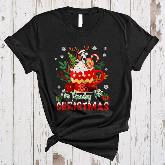 MacnyStore - I'm Ready For Christmas, Cheerful Santa Reindeer Beagle In Coffee Cup, X-mas Snow Family T-Shirt