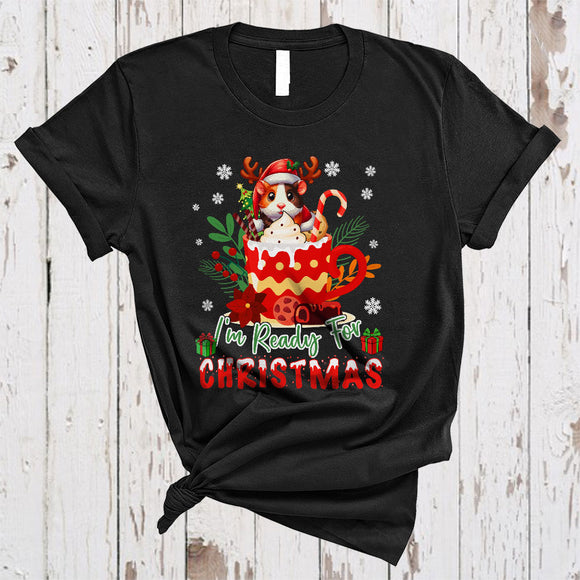MacnyStore - I'm Ready For Christmas, Cheerful Santa Reindeer Guinea Pig In Coffee Cup, X-mas Snow Family T-Shirt