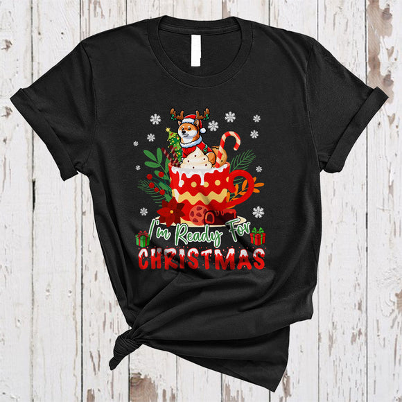 MacnyStore - I'm Ready For Christmas, Cheerful Santa Reindeer Shiba inu In Coffee Cup, X-mas Snow Family T-Shirt