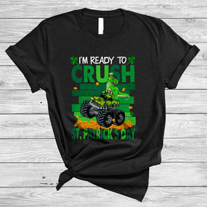 MacnyStore - I'm Ready To Crush St. Patrick's Day, Cheerful Vintage T-Rex Riding Monster Truck, Family Group T-Shirt