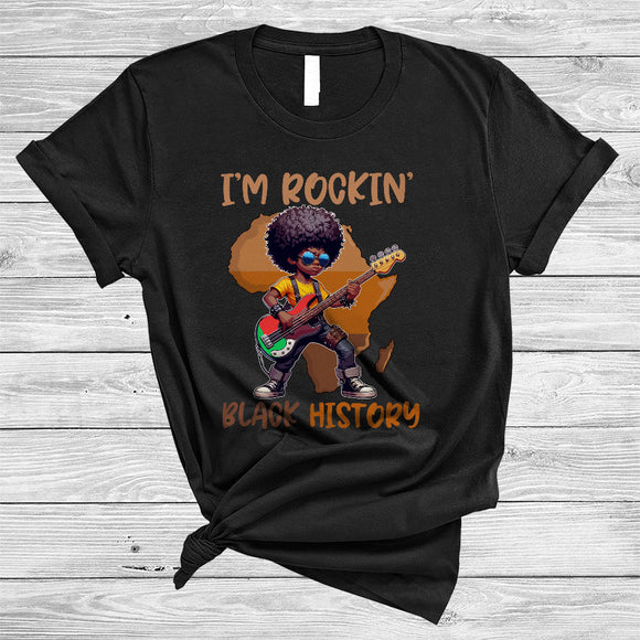 MacnyStore - I'm Rockin' Black History, Awesome Black History Month Afro Boy Playing Guitar, Guitarist Group T-Shirt
