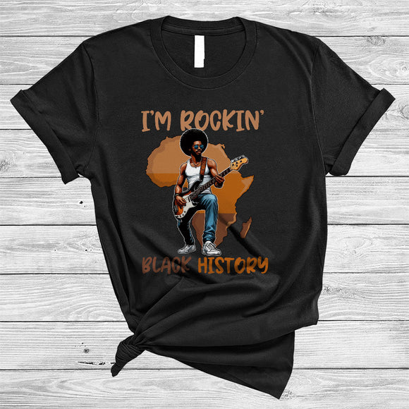MacnyStore - I'm Rockin' Black History, Awesome Black History Month Afro Men Playing Guitar, Guitarist Group T-Shirt