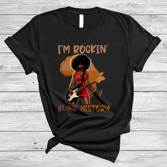 MacnyStore - I'm Rockin' Black History, Awesome Black History Month Afro Women Playing Guitar, Guitarist Group T-Shirt
