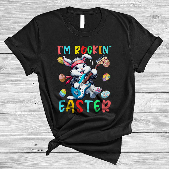 MacnyStore - I'm Rockin' Easter, Joyful Easter Day Bunny Playing Guitar Lover, Guitarist Easter Eggs T-Shirt