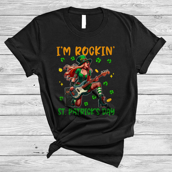 MacnyStore - I'm Rockin' St. Patrick's Day, Awesome St. Patrick's Day Women Playing Guitar, Shamrock Guitarist T-Shirt
