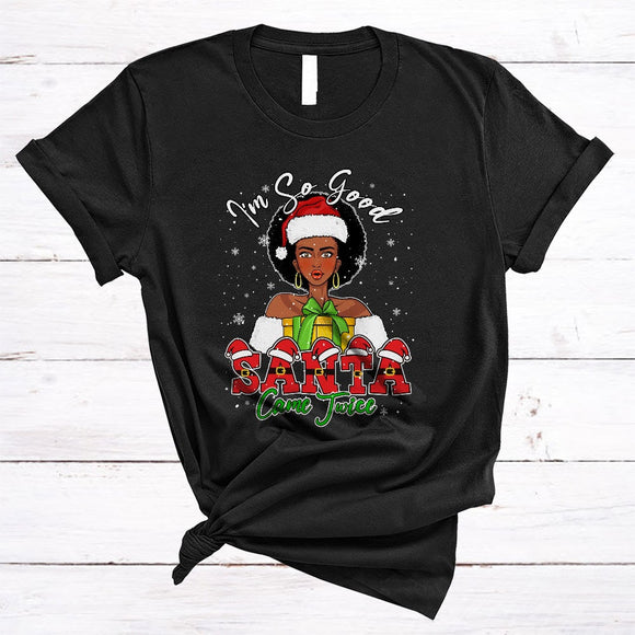 MacnyStore - I'm So Good Santa Came Twice, Sarcastic Christmas Snow Santa, Afro Women Black African Proud T-Shirt