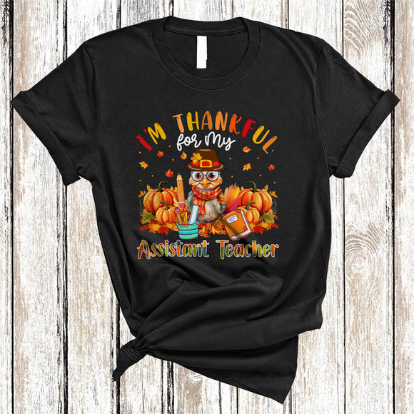 MacnyStore - I'm Thankful For My Assistant Teacher, Adorable Thanksgiving Turkey Pumpkin, Fall Family Group T-Shirt