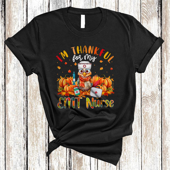 MacnyStore - I'm Thankful For My EMT Nurse, Adorable Thanksgiving Turkey Pumpkin, Fall Family Group T-Shirt