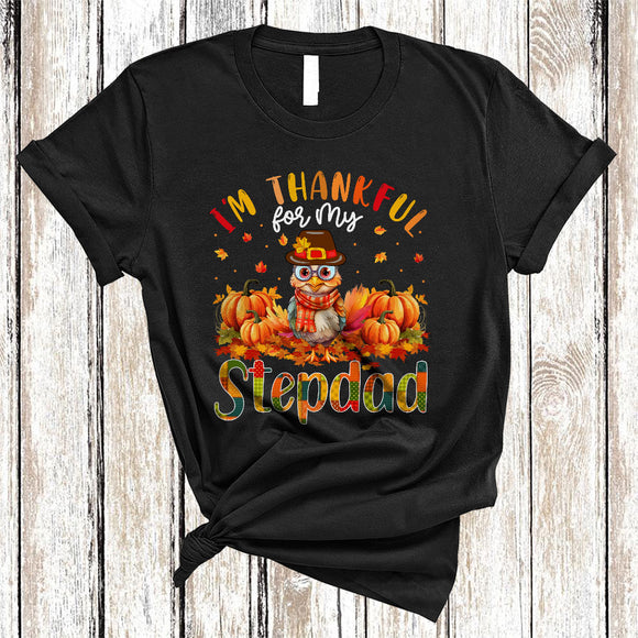 MacnyStore - I'm Thankful For My Stepdad, Adorable Thanksgiving Turkey Pumpkin, Fall Family Group T-Shirt