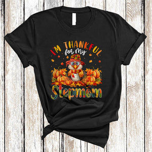 MacnyStore - I'm Thankful For My Stepmom, Adorable Thanksgiving Turkey Pumpkin, Fall Family Group T-Shirt