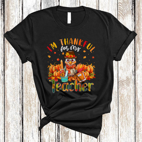 MacnyStore - I'm Thankful For My Teacher, Adorable Thanksgiving Turkey Pumpkin, Fall Family Group T-Shirt