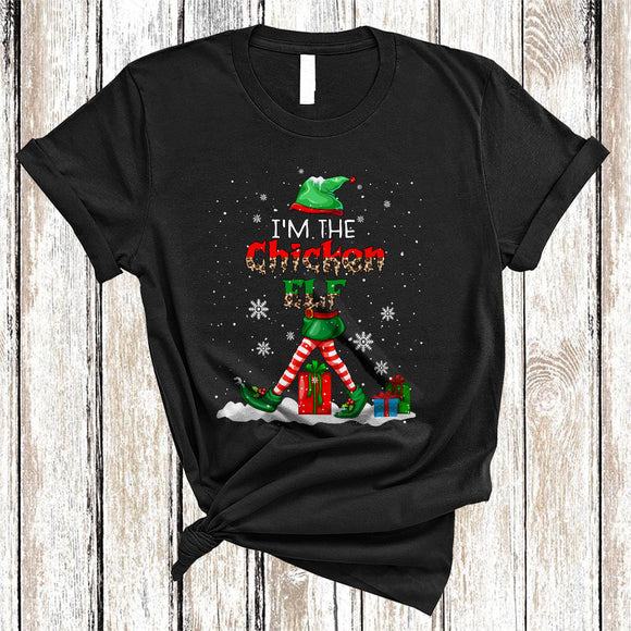 MacnyStore - I'm The Chicken Elf, Lovely Christmas Leopard ELF Shoes Hat, Matching X-mas Animal Lover T-Shirt