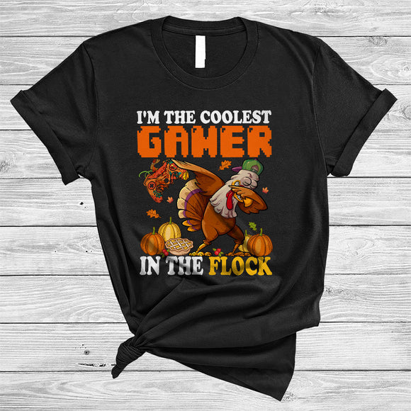 MacnyStore - I'm The Coolest Gamer In The Flock, Humorous Thanksgiving Dabbing Turkey, Gaming Gamer T-Shirt