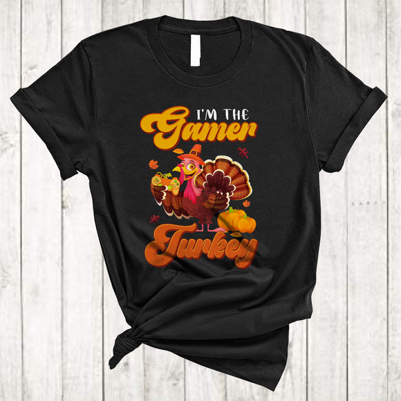 MacnyStore - I'm The Gamer Turkey, Thanksgiving Turkey With Pumpkin Pie, Fall Matching Family Group T-Shirt