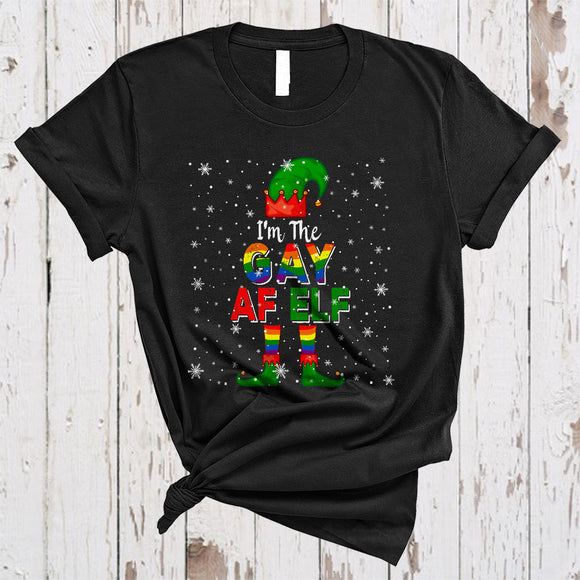 MacnyStore - I'm The Gay AF ELF, Cheerful Funny Christmas ELF Gay Pride, LGBTQ Proud X-mas Snow T-Shirt