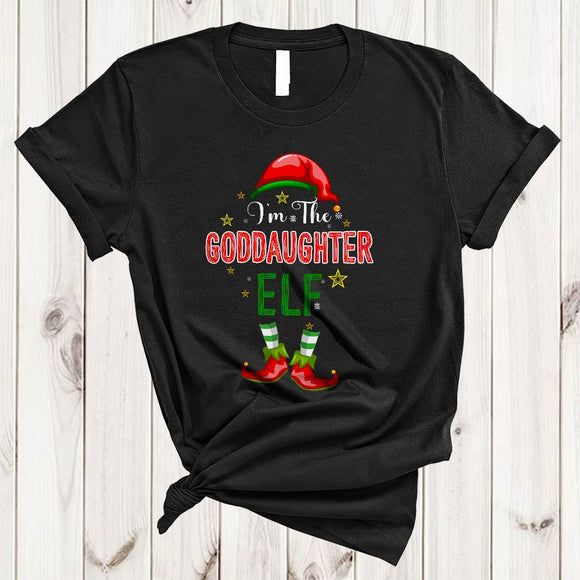 MacnyStore - I'm The Goddaughter ELF, Lovely Merry Christmas ELF Shoes Hat, Matching Family X-mas Group T-Shirt