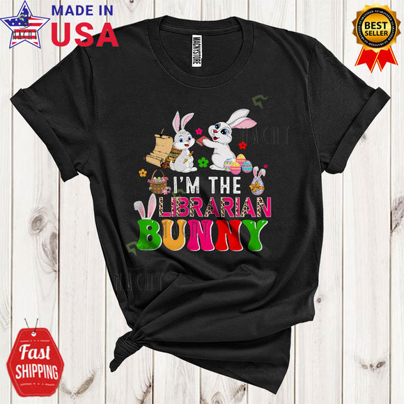 MacnyStore - I'm The Librarian Bunny Cute Happy Easter Leopard Bunny Egg Hunt Squad Lover T-Shirt