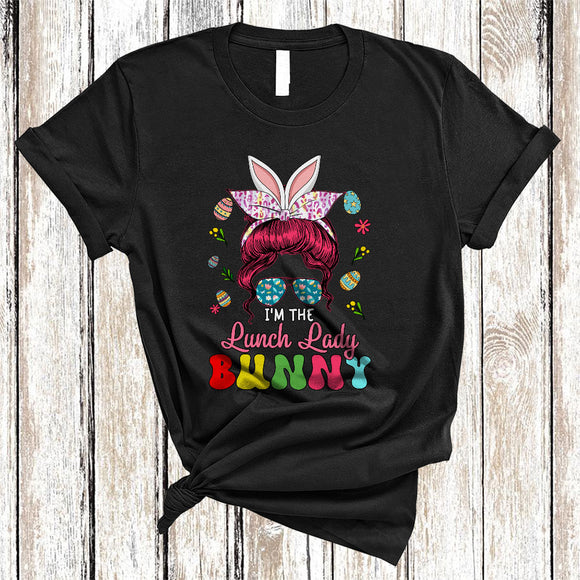 MacnyStore - I'm The Lunch Lady Bunny, Amazing Easter Bunny Bun Hair Women, Eggs Sunglasses Family T-Shirt