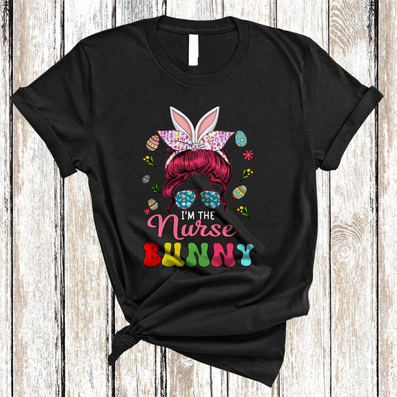 MacnyStore - I'm The Nurse Bunny, Amazing Easter Bunny Bun Hair Women, Eggs Sunglasses Family T-Shirt