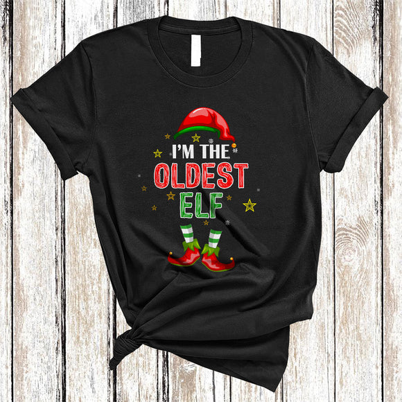 MacnyStore - I'm The Oldest ELF, Humorous Christmas ELF Shoes Hat, Matching X-mas Family Group T-Shirt