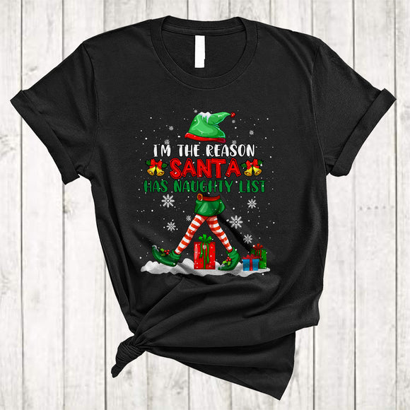 MacnyStore - I'm The Reason Santa Has Naughty List, Joyful Christmas ELF Snow Around, X-mas Family Pajama Group T-Shirt