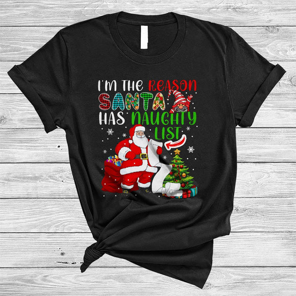 MacnyStore - I'm The Reason Santa Has Naughty List, Sarcastic Christmas Santa Gnome, Plaid X-mas Family T-Shirt