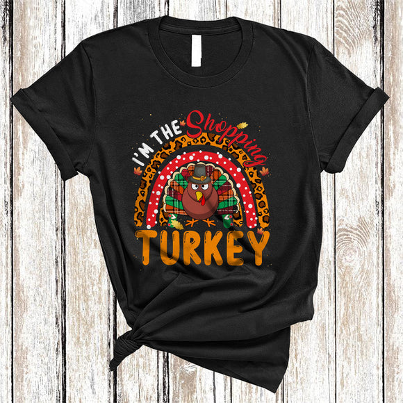 MacnyStore - I'm The Shopping Turkey, Humorous Cool Thanksgiving  Plaid Turkey, Leopard Rainbow Lover T-Shirt