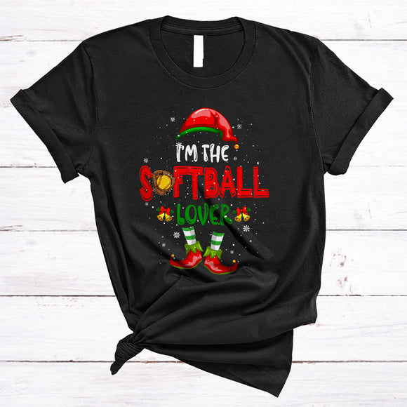 MacnyStore - I'm The Softball Lover, Joyful Cute Christmas ELF, Matching X-mas Sport Team Family Group T-Shirt