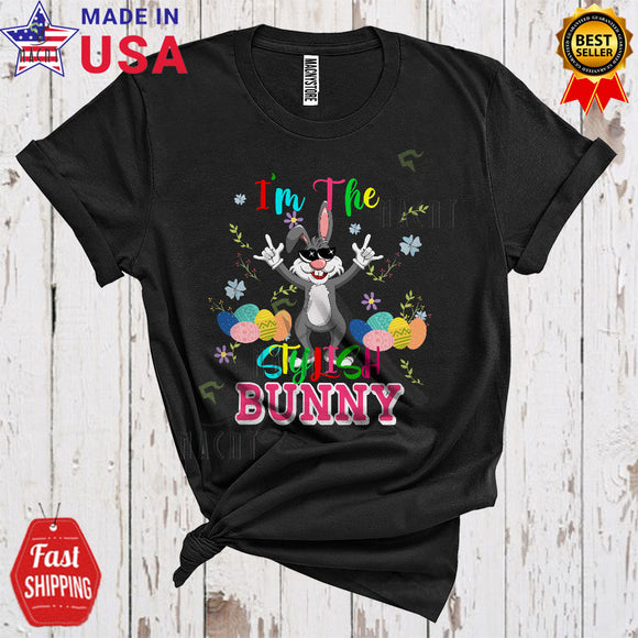 MacnyStore - I'm The Stylish Bunny Cool Funny Easter Day Flowers Bunny Hunting Easter Egg Lover T-Shirt