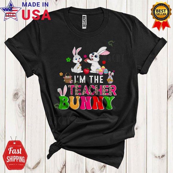 MacnyStore - I'm The Teacher Bunny Cute Happy Easter Leopard Bunny Egg Hunt Squad Lover T-Shirt