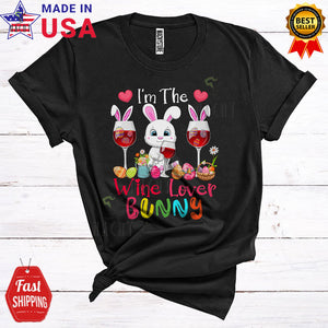 MacnyStore - I'm The Wine Lover Bunny Funny Cool Easter Day Three Bunny Drinking Wine Drunk Lover T-Shirt