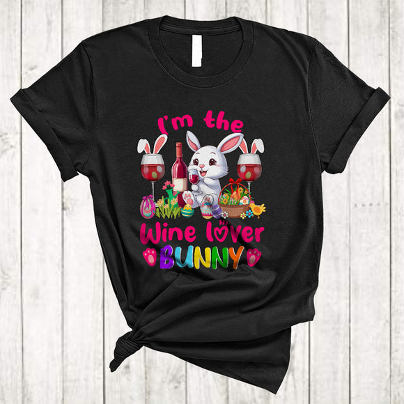 MacnyStore - I'm The Wine Lover Bunny, Amazing Easter Day Bunny Drinking Wine, Drunker Egg Hunting Group T-Shirt