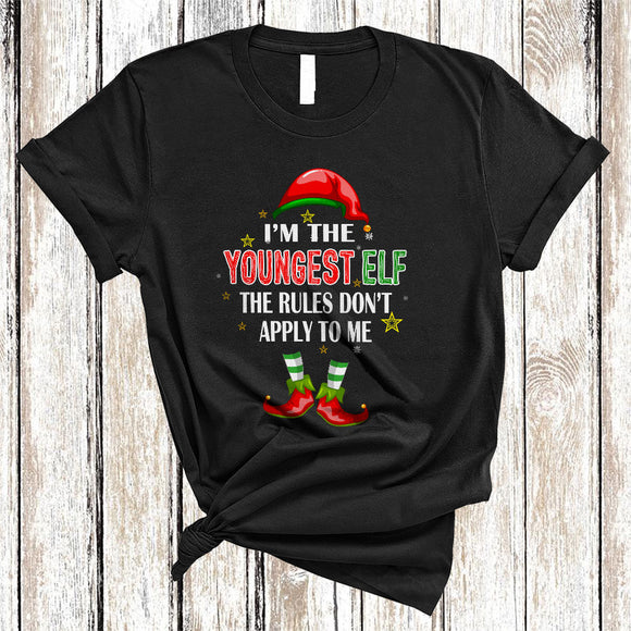 MacnyStore - I'm The Youngest Elf, Humorous Christmas ELF Shoes Hat, Matching X-mas Family Group T-Shirt