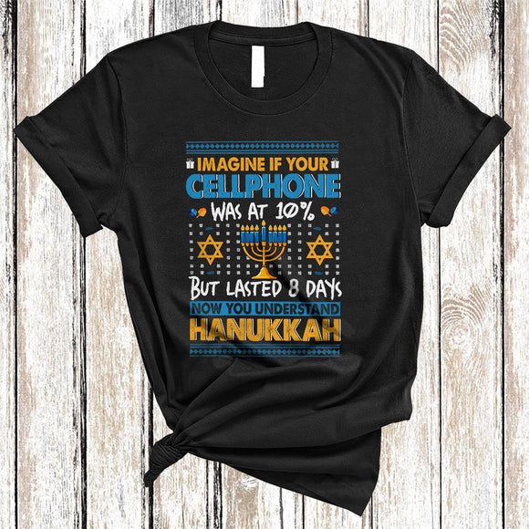 MacnyStore - Imagine If Your Cellphone Was At 10%, Amazing Hanukkah Sweater Chanukah Rainbow, Menorah Family T-Shirt