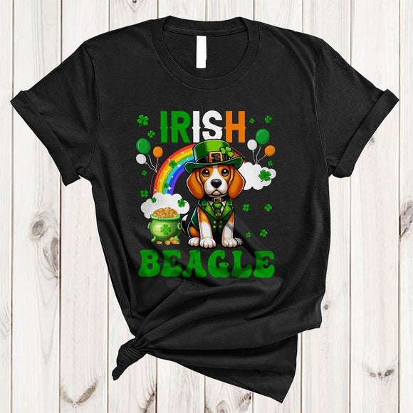 MacnyStore - Irish Beagle, Adorable St. Patrick's Day Rainbow Beagle Lover, Lucky Irish Group Shamrock T-Shirt