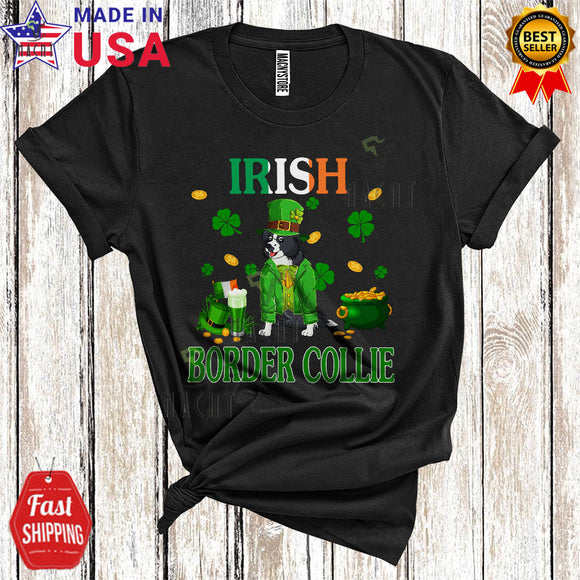 MacnyStore - Irish Border Collie Cute Funny St. Patrick's Day Irish Flag Shamrock Leprechaun Dog Lover T-Shirt