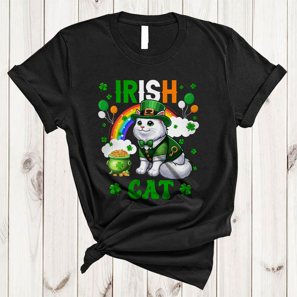 MacnyStore - Irish Cat, Adorable St. Patrick's Day Rainbow Cat Lover, Lucky Irish Group Shamrock T-Shirt